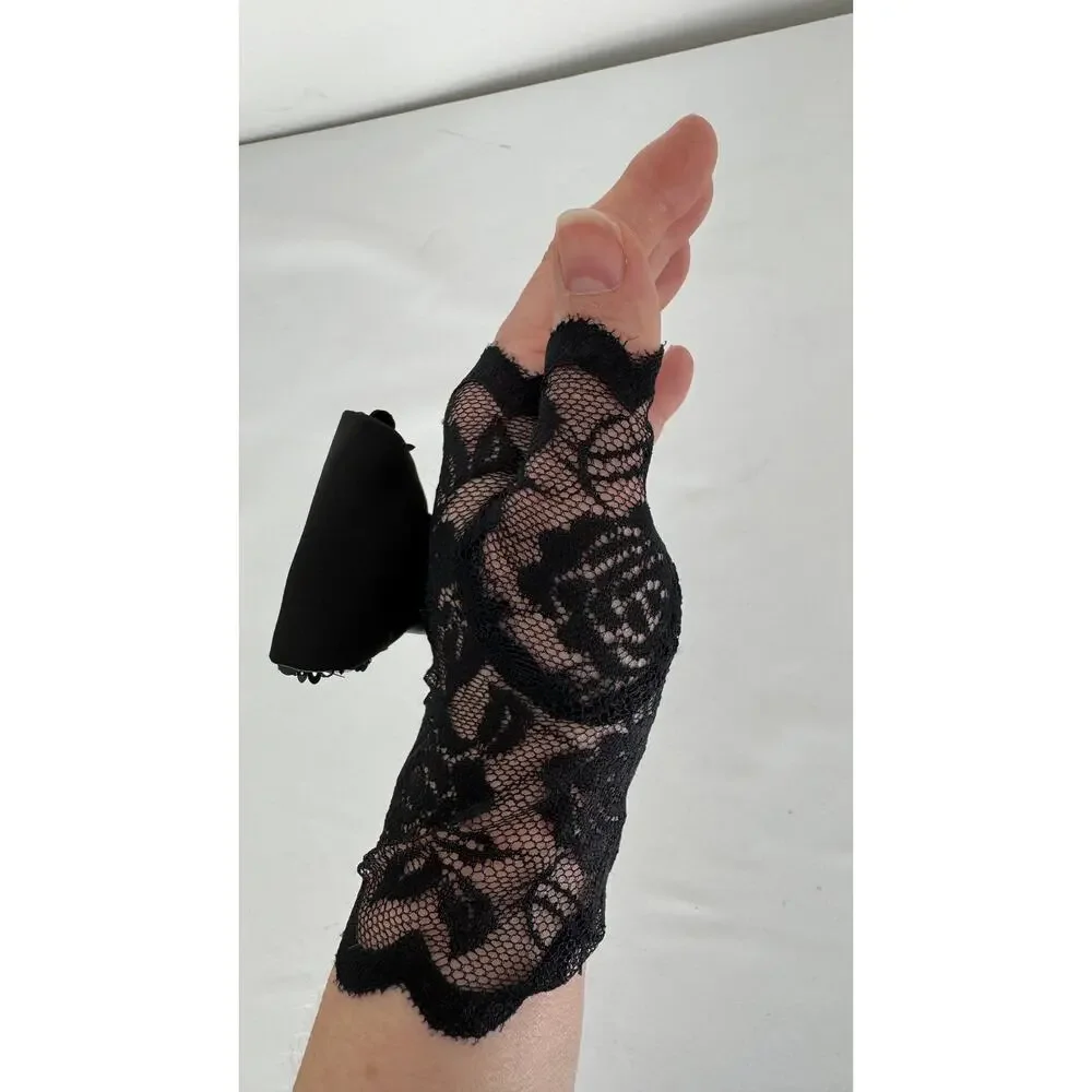 Les Archives Petite Arc Lace Gloves Open Finger Bow Black New Sequin